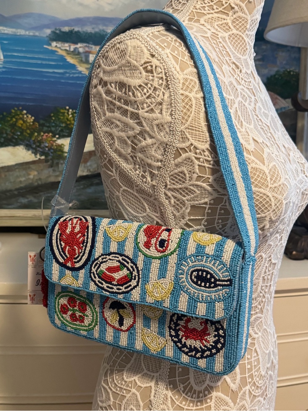 New Release Handcrafted in India Lobster Seafood Plate Beaded Bag Viral TikTok